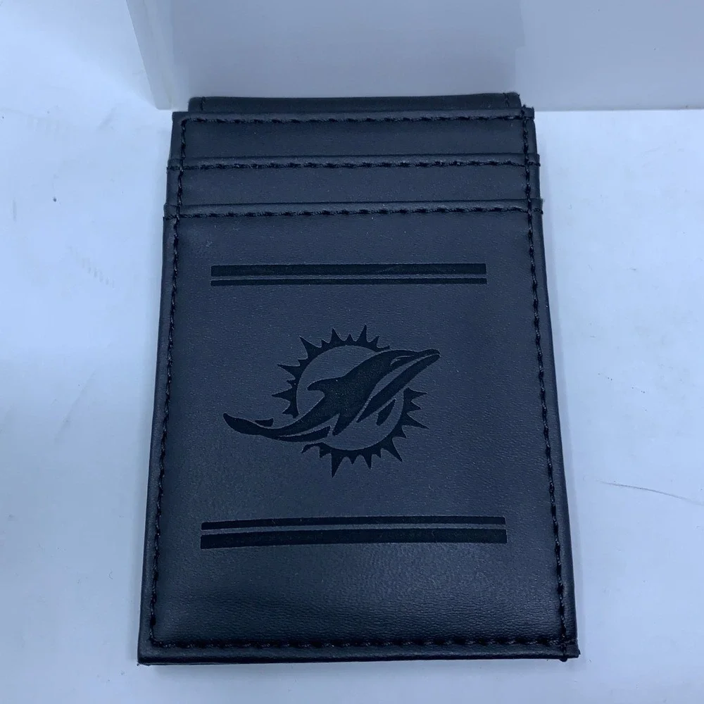 NFL Mens OS Black Miami Dolphins Debossed Logo Bifold Card Holder Wallet New